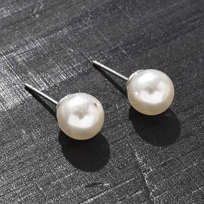 Brass ABS Imitation Pearl Stud Earrings EJEW-B132-01B-P-1