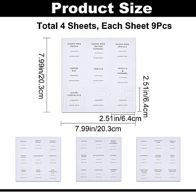 4 Sheets PVC Adhesive Coffee Syrup Label Stickers STIC-WH0003-011-1