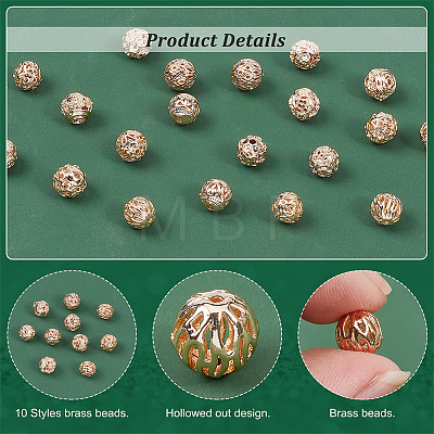   20Pcs 10 Style Brass Hollow Round Beads KK-PH0005-89-1