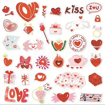 50Pcs Valentine's Day Heart PVC Adhesive Waterproof Stickers Self-Adhesive Stickers PW-WG44208-01-1