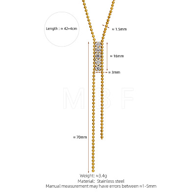 304 Stainless Steel Pave Clear Cubic Zirconia Tassel Y Necklaces for Women WG80101-01-1