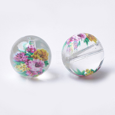 Printed & Spray Painted Transparent Glass Beads GLAA-S047-04B-06-1
