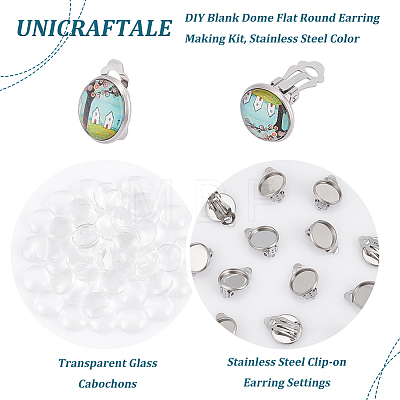 Unicraftale DIY Blank Dome Flat Round Earring Making Kit STAS-UN0047-92-1