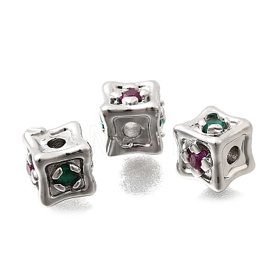 Brass Micro Pave Colorful Cubic Zirconia Beads KK-N289-25P-1