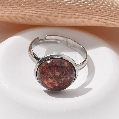 Half Round Natural Leopard Skin Jasper Finger Rings RJEW-M062-01P-18-1