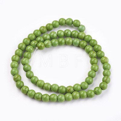 1 Strand Dyed Lime Green Round Synthetic Turquoise Beads Strands X-TURQ-G106-6mm-02B-1