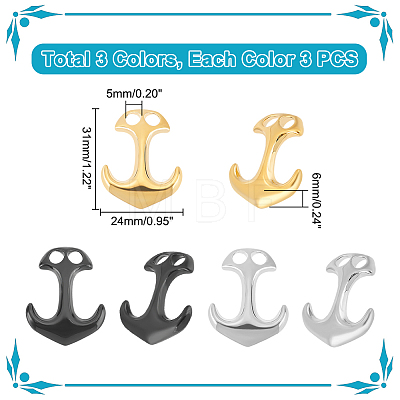Unicraftale 9Pcs 3 Colors Ion Plating(IP) 304 Stainless Steel Hook Clasps STAS-UN0048-09-1
