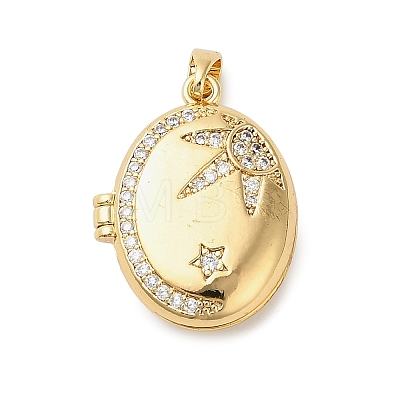 Brass Micro Pave Clear Cubic Zirconia Locket Pendants KK-P329-03G-1