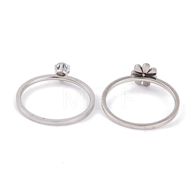 Flower 304 Stainless Steel Finger Ring Set for Women RJEW-C086-28-P-1