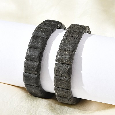 Rectangle Frosted Natural Lava Rock Bead Stretch Bracelets for Women Men BJEW-C097-03B-1