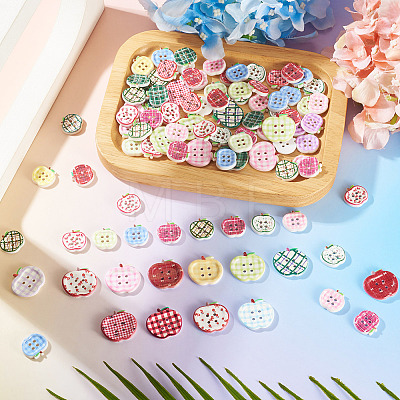 100Pcs 3 Styles 4-Hole Apple Plastic Buttons BUTT-TA0001-54-1