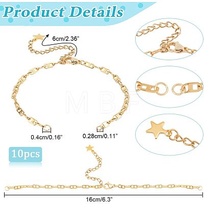  10Pcs Half Finished 304 Stainless Steel Mariner Link Chains Bracelets AJEW-NB0003-66-1