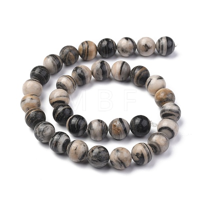 Natural Black Silk Stone/Netstone Round Beads Strands G-N0148-03-12mm-1