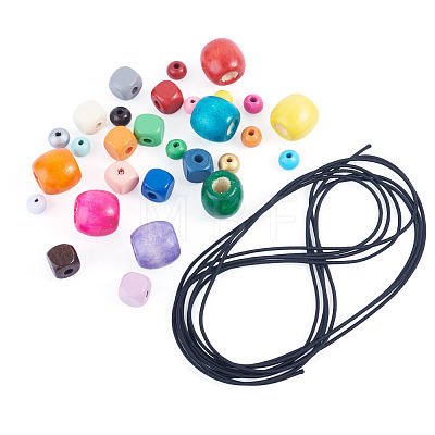 75Pcs 3 Styles Spray Painted Round Natural Schima Wood Beads WOOD-TAD0001-01-1