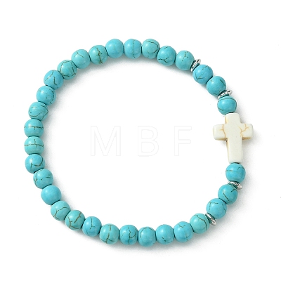 2Pcs 2 Color Synthetic Turquoise Cross Beaded Stretch Bracelets Set BJEW-TA00398-1