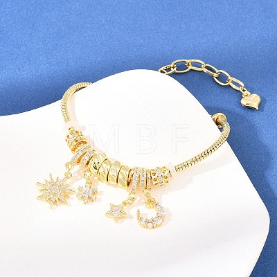 Brass Micro Pave Clear Cubic Zirconia European Beads Charm Bracelets BJEW-F528-04G-1