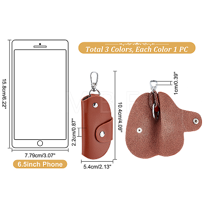 WADORN® 3Pcs 3 Colors Cowhide Leather Key Cases DIY-WR0001-68-1