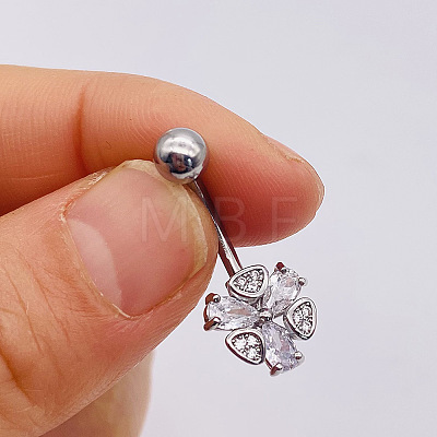 304 Stainless Steel Micro Pave Cubic Zirconia Belly Rings WGADED5-28-1