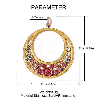 304 Stainless Steel with Rhinestone Pendants RB-OY001-42G-02-1