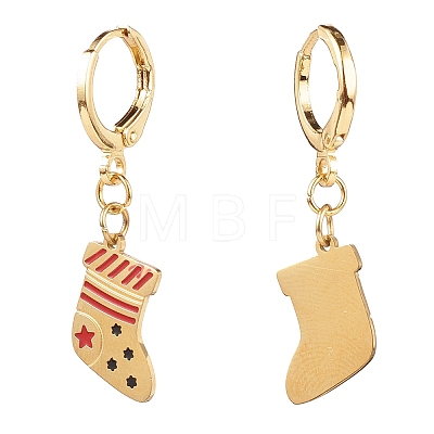 Brass Huggie Hoop Earrings for Christmas EJEW-JE04509-06-1