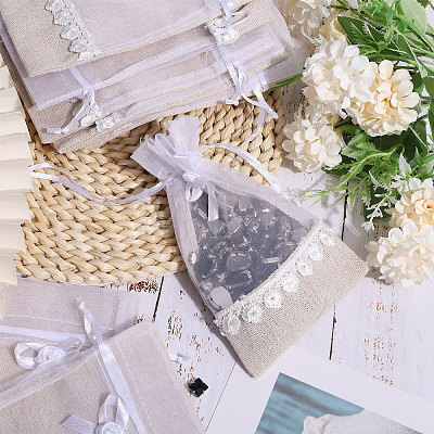 Burlap & Organza Storage Pouches ABAG-WH0040-13-1