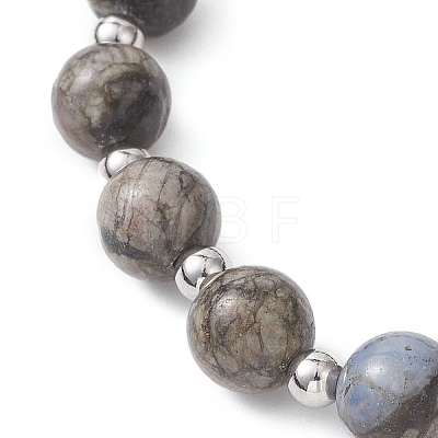 Natural Glaucophane & Brass Beaded Stretch Bracelets for Women BJEW-JB12903-1