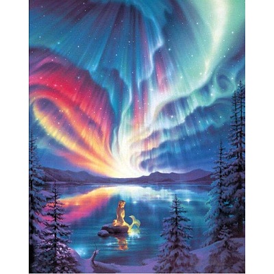 DIY Rectangle Forest Aurora Mermaid Scenery Theme Diamond Painting Kits PW-WG20335-03-1