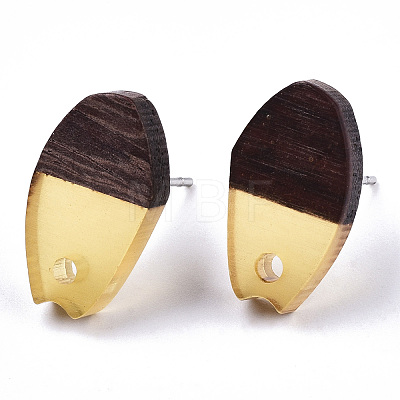 Transparent Resin & Walnut Wood Stud Earring Findings MAK-N032-010A-A02-1
