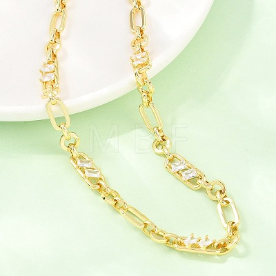 7MM Brass Pave Cubic Zirconia Figaro Chain Necklaces NJEW-D324-05G-07-1