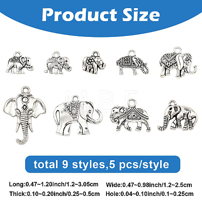 45Pcs 9 Styles Tibetan Style Alloy Pendants FIND-YW0011-10-1