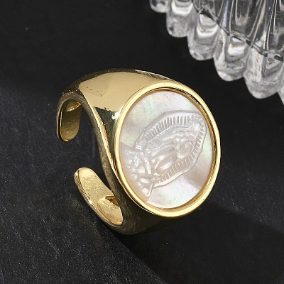 Brass & White Shell Cuff Open Rings KK-CBA56EF-42C-G-1