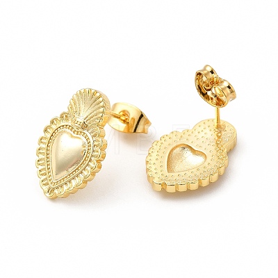 Brass Heart Stud Earrings for Women EJEW-I283-02G-1