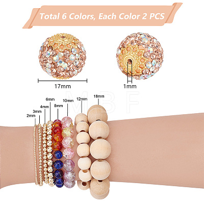   12Pcs 6 Colors Glass Rhinestone Clay Pave Beads FIND-PH0018-36-1