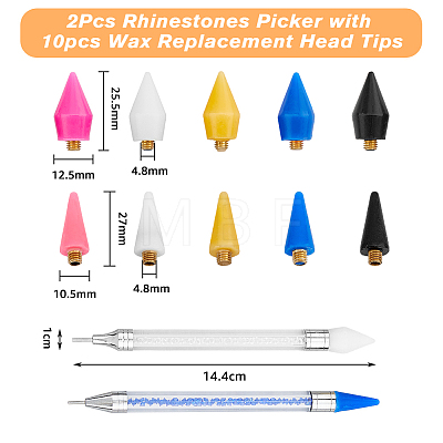 SUPERFINDINGS 2Pcs Plastic Nail Art Rhinestones Pickers Pens MRMJ-FH0001-36-1