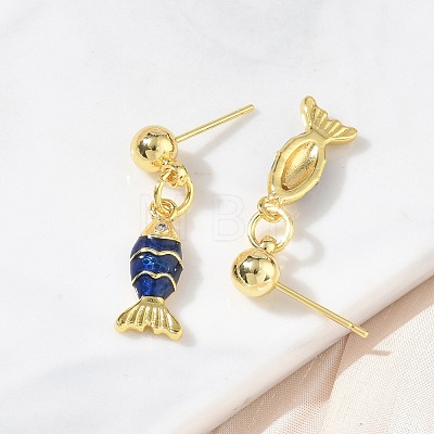 Fish Brass Micro Pave Cubic Zirconia Dangle Stud Earrings for Women EJEW-A167-06G-1