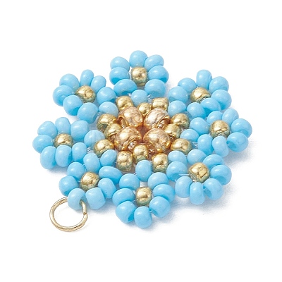Glass Seed Beaded Flower Pendants PALLOY-MZ01181-04-1