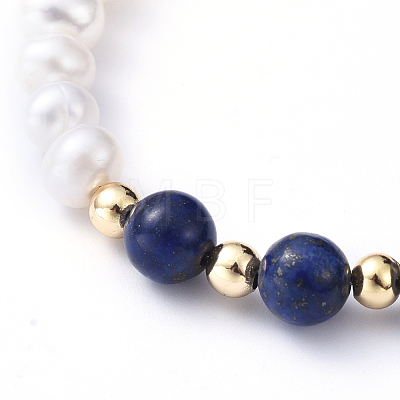 Natural Pearl & Natural Lapis Lazuli(Dyed) Beaded Bracelets BJEW-JB05153-04-1