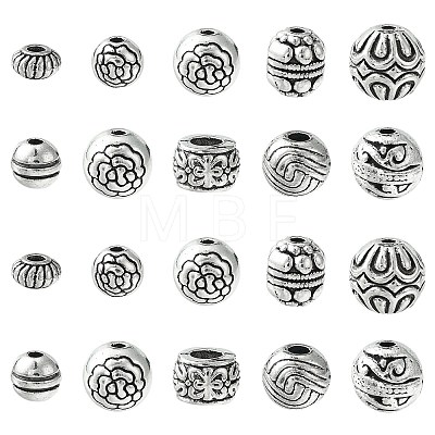 50Pcs 10 Styles Tibetan Style Alloy Spacer Beads FIND-CJ0001-57-1