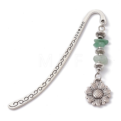 Gemstone Chip Beaded Pendant Bookmark with Alloy Flower/Tree of Life/Moon AJEW-JK00244-1