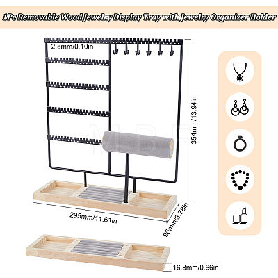 Removable Wood Jewelry Display Tray with Iron Jewelry Organizer Holder for Earrings Rings ODIS-WH0050-12A-1