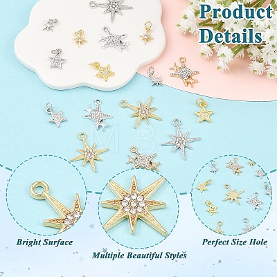 16Pcs 8 Styles Brass & Alloy & Rhinestone & Cubic Zirconia Pendants Sets FIND-YW0011-28-1