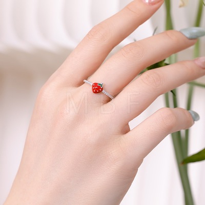 Anti-Tarnish Enamel Strawberry Finger Rings RJEW-Q814-10P-1