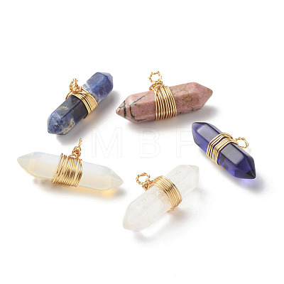Natural & Synthetic Mixed Stone Double Terminated Pointed Pendants PALLOY-JF01246-01-1
