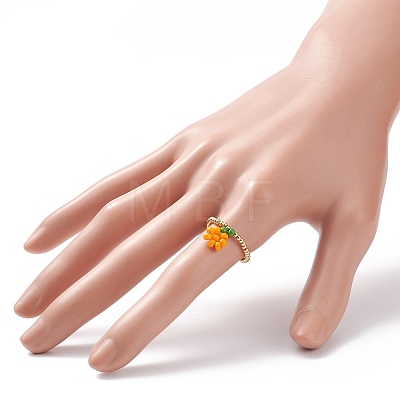 Glass & Brass Braided Fruit Finger Ring for Women RJEW-TA00047-04-1