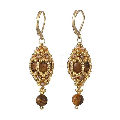 Natural Tiger Eye Leveback Earrings for Women EJEW-MZ00785-03-1