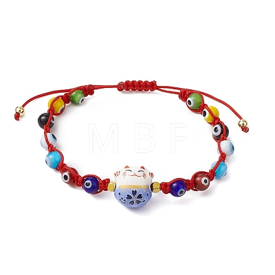 Adjustable Lanmpword Evil Eye Braided Bead Bracelet BJEW-JB11059-04-1