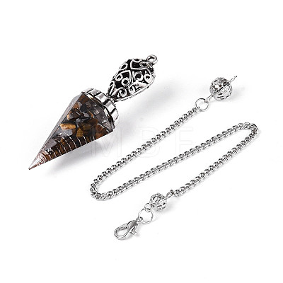 Natural Tiger Eye Chip & Epoxy Resin Dowsing Pendulum Big Pendants AJEW-N004-01F-1