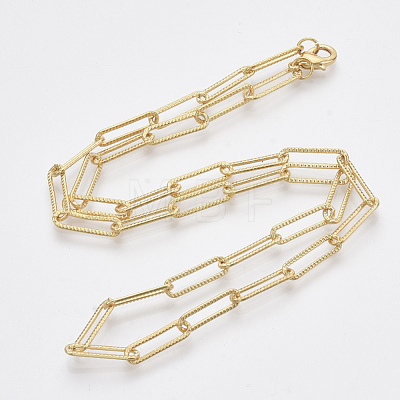 Brass Textured Paperclip Chain Necklace Making MAK-S072-01A-G-1