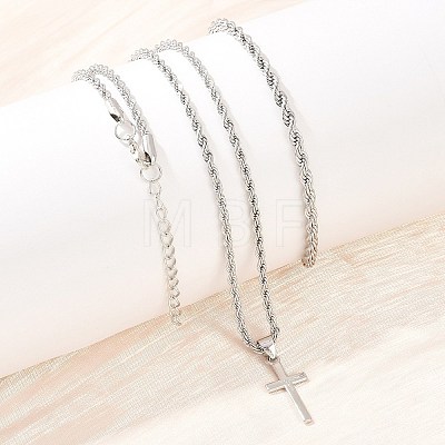 Alloy Cross Pendant Necklaces & Chain Bracelets Sets for Women SJEW-A002-01P-1