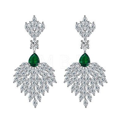 Leaf Brass Micro Pave Cubic Zirconia Dangle Stud Earrings FS-WGB1348-02-1
